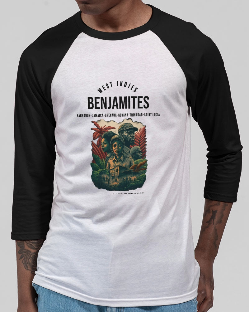 Benjamites West Indies House of Israel Unisex Three-Quarter Sleeve Baseball Tee | Bella + Canvas