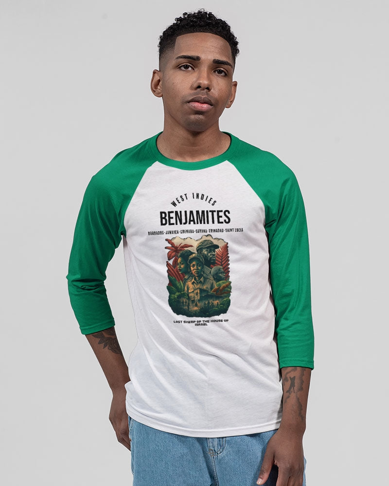 Benjamites West Indies House of Israel Unisex Three-Quarter Sleeve Baseball Tee | Bella + Canvas