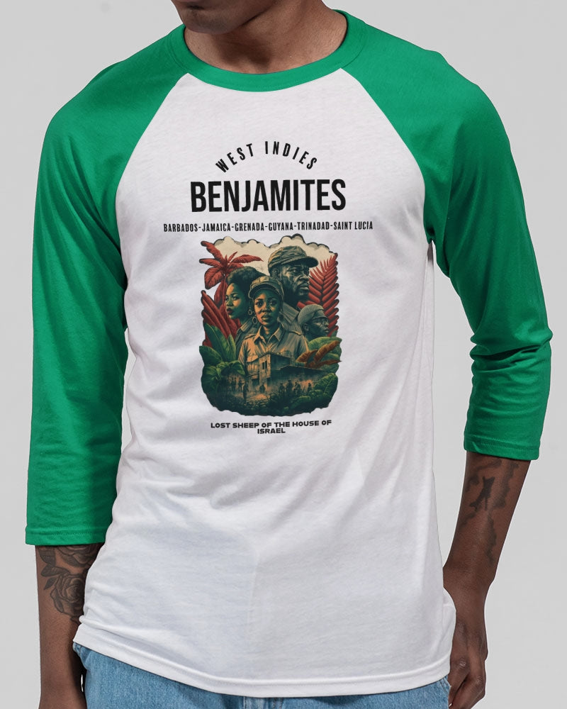 Benjamites West Indies House of Israel Unisex Three-Quarter Sleeve Baseball Tee | Bella + Canvas