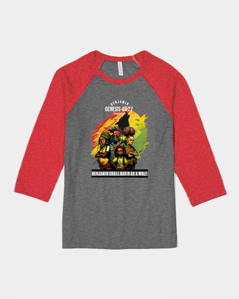 Benjamin GEN 49:27 Unisex Three-Quarter Sleeve Baseball Tee | Bella + Canvas