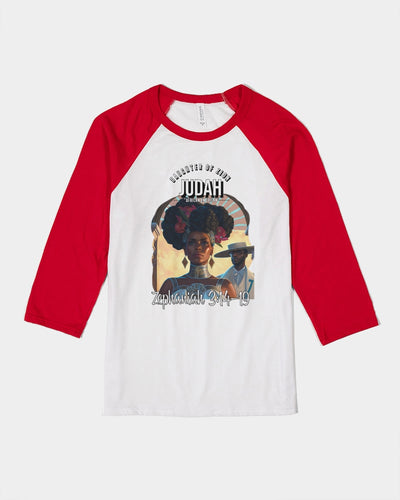 DAUGHTER OF ZION JUDAH ZEPHANIAH 3:14-19 Unisex Three-Quarter Sleeve Baseball Tee | Bella + Canvas