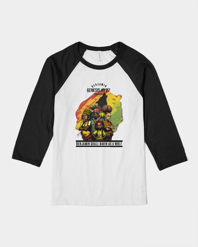 Benjamin GEN 49:27 Unisex Three-Quarter Sleeve Baseball Tee | Bella + Canvas