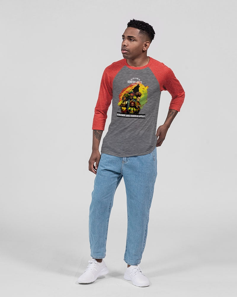 Benjamin GEN 49:27 Unisex Three-Quarter Sleeve Baseball Tee | Bella + Canvas
