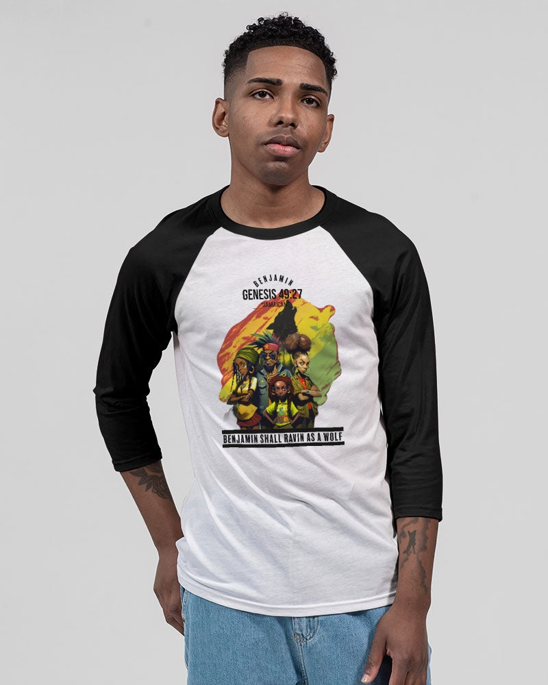 Benjamin GEN 49:27 Unisex Three-Quarter Sleeve Baseball Tee | Bella + Canvas