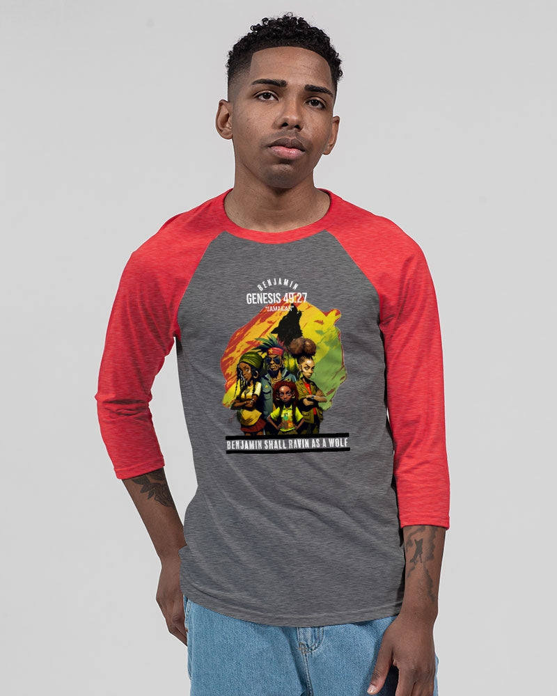 Benjamin GEN 49:27 Unisex Three-Quarter Sleeve Baseball Tee | Bella + Canvas